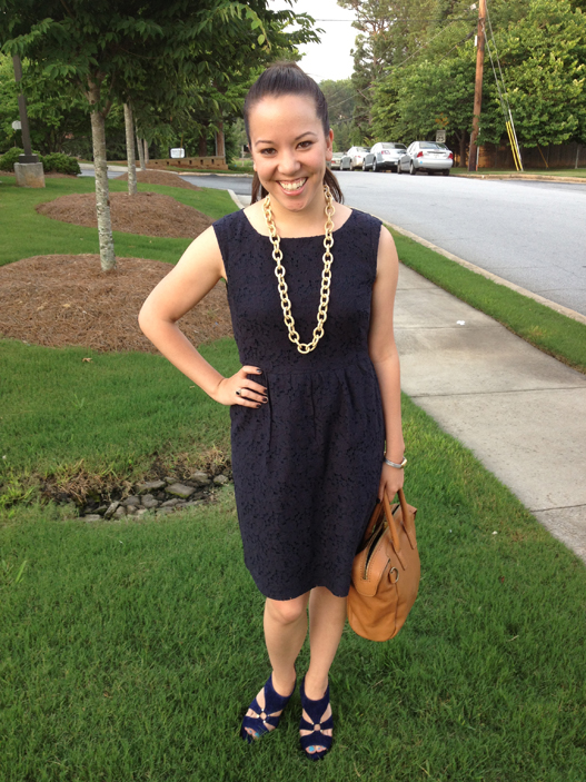 JCrew dress with Sole Society necklace